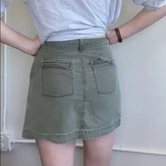 Abercrombie & Fitch Olive Green Military Button Down Mini Skirt 2 - Picture 4 of 14